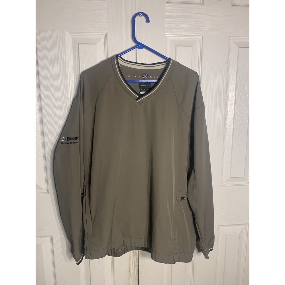 Nike Golf Men's Khaki  Long Sleeve V-Neck Pullover Windbreaker Jacket Sz XL‎